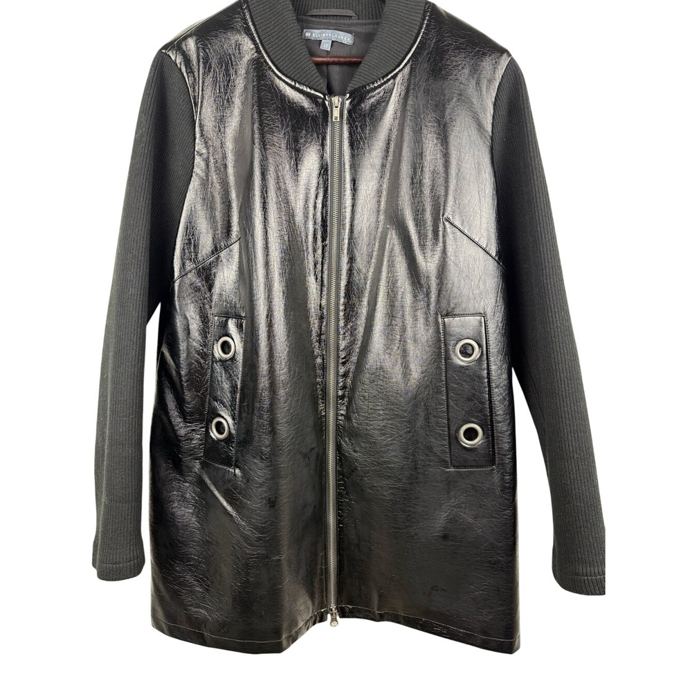 Elliott Lauren Black Mixed Media Faux Patent Jacket |  Grommet Detail | Size 12